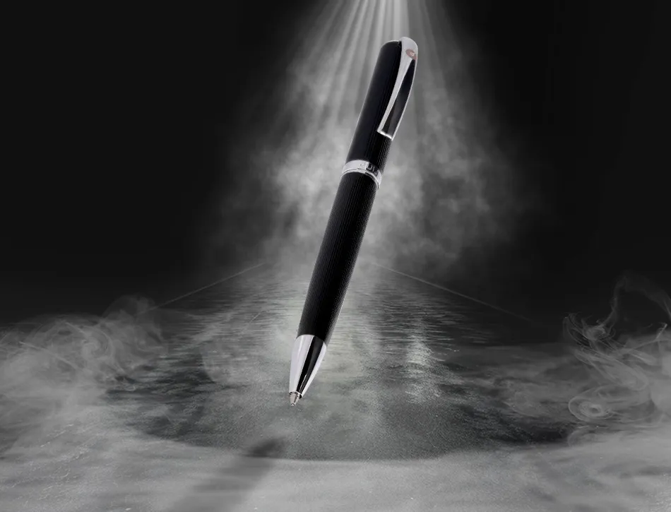 Roller belius turbo aluminium texture pointillee attributs argent encre bleue coloris noir dans coffret cadeau