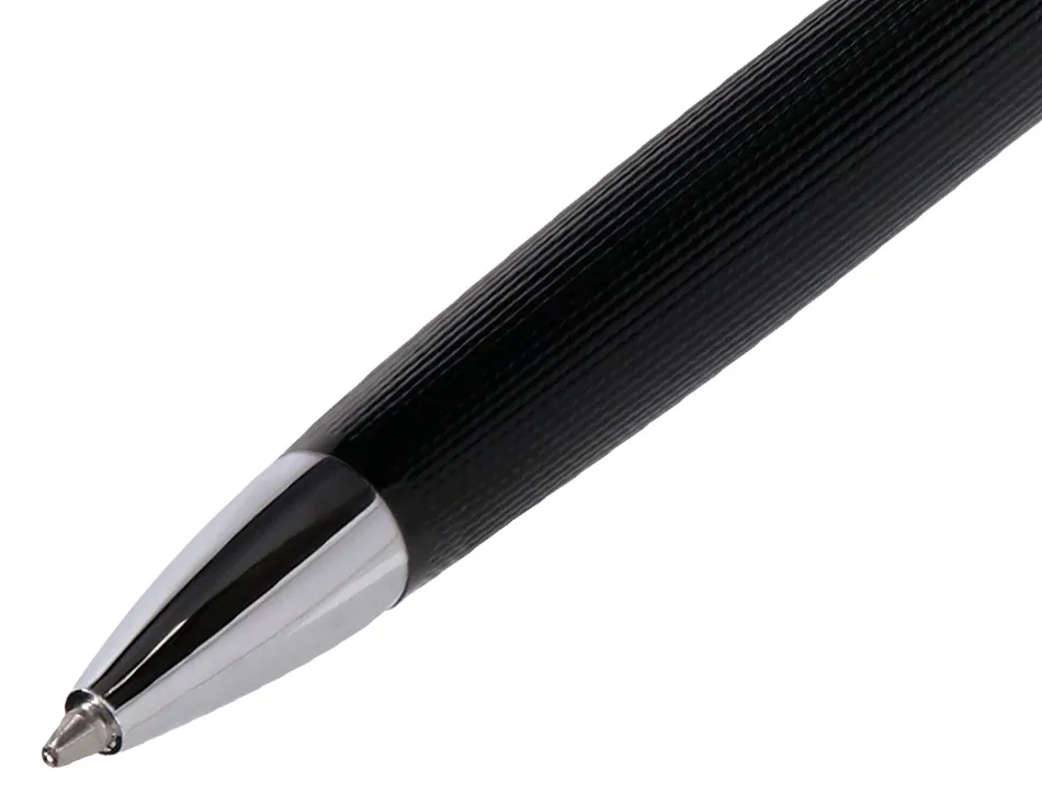 Roller belius turbo aluminium texture pointillee attributs argent encre bleue coloris noir dans coffret cadeau