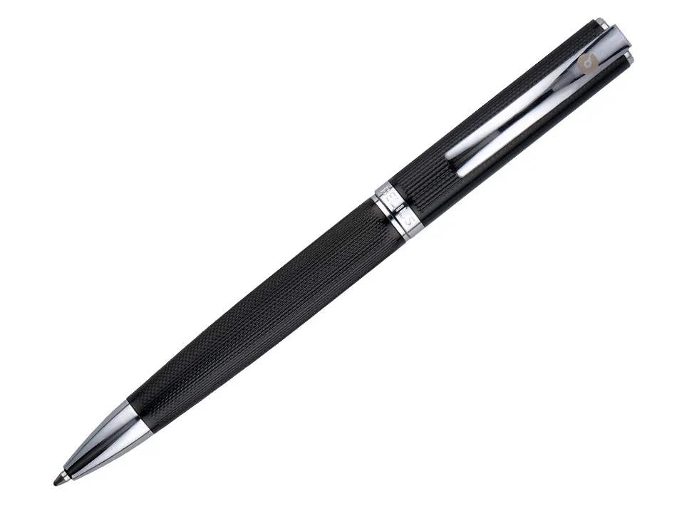 Roller belius turbo aluminium texture pointillee attributs argent encre bleue coloris noir dans coffret cadeau