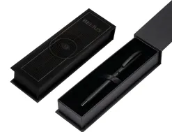 Roller belius turbo monochrome aluminium texture pointillee encre bleue coloris noir dans coffret cadeau