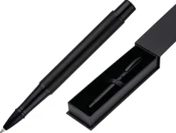 Roller belius turbo monochrome aluminium texture pointillee encre bleue coloris noir dans coffret cadeau