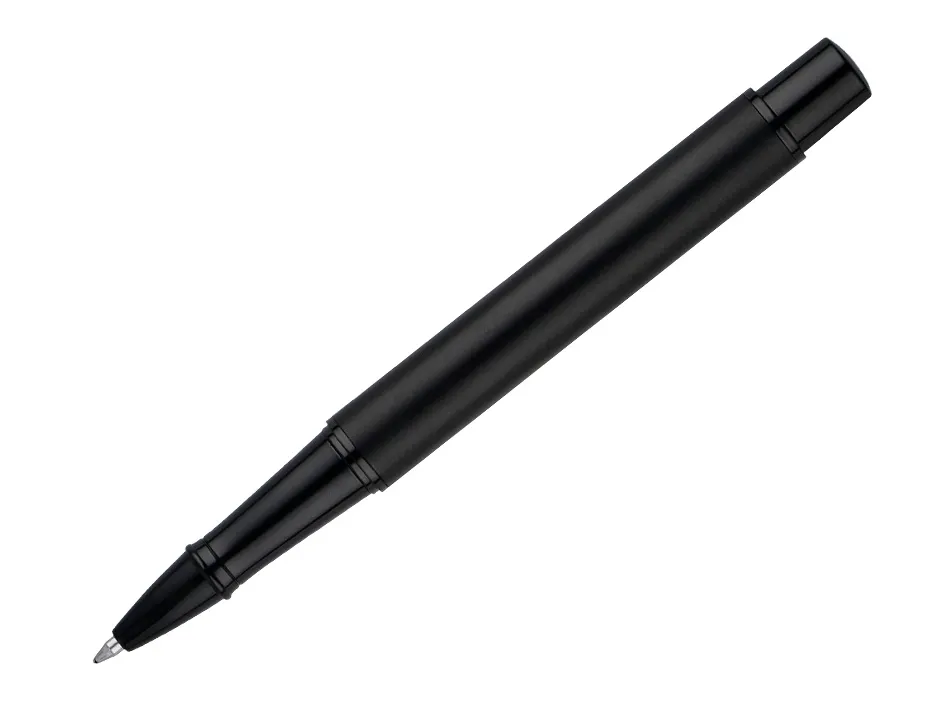 Roller belius turbo monochrome aluminium texture pointillee encre bleue coloris noir dans coffret cadeau