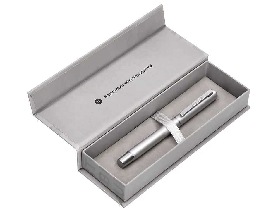 Roller belius unstoppable monochrome aluminium encre noire coloris argent dans coffret cadeau