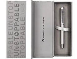 Roller belius unstoppable monochrome aluminium encre noire coloris argent dans coffret cadeau