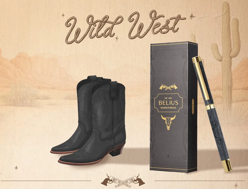 Roller belius wild west aluminium encre noire coloris noir dore boite design