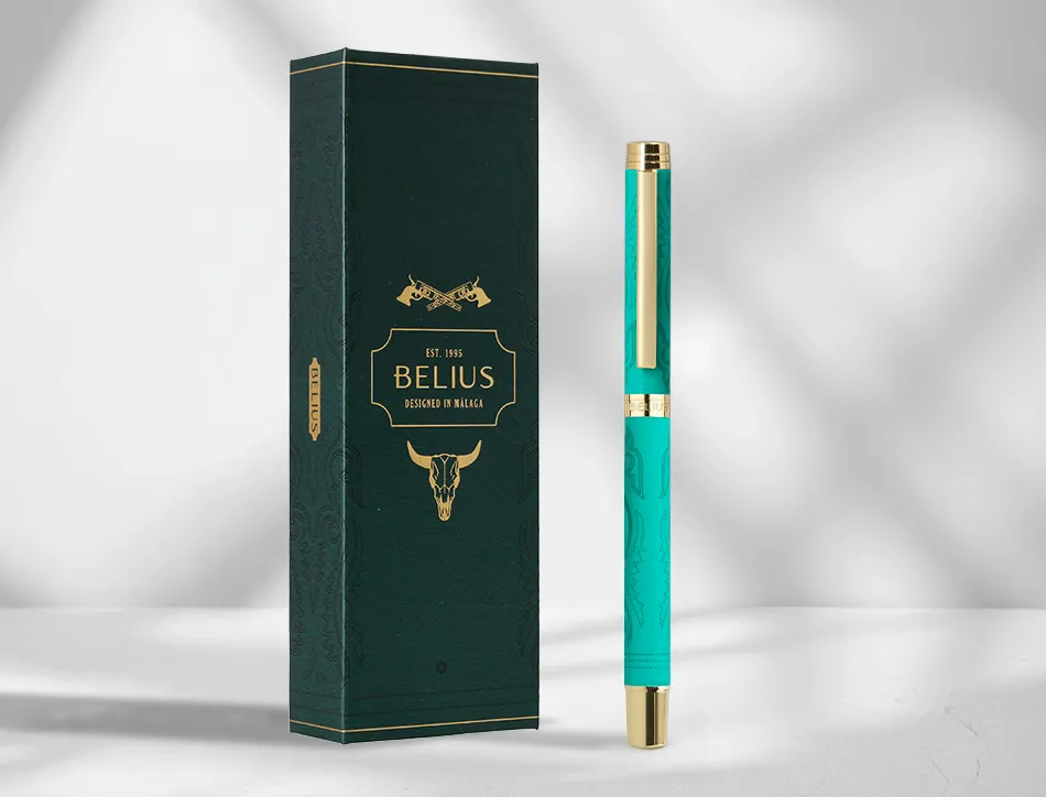 Roller belius wild west aluminium encre noire coloris vert dore boite design