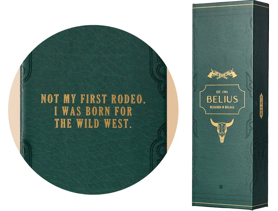 Roller belius wild west aluminium encre noire coloris vert dore boite design