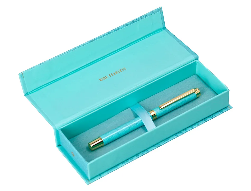 Roller belius wild west aluminium encre noire coloris bleu turquoise boite design