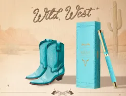 Roller belius wild west aluminium encre noire coloris bleu turquoise boite design
