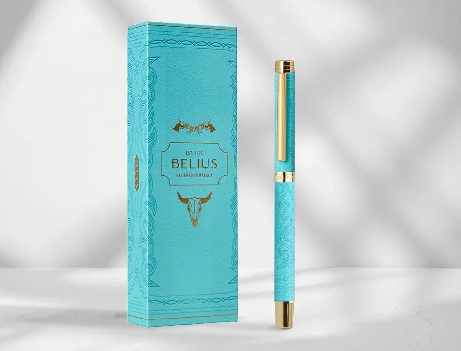 Roller belius wild west aluminium encre noire coloris bleu turquoise boite design