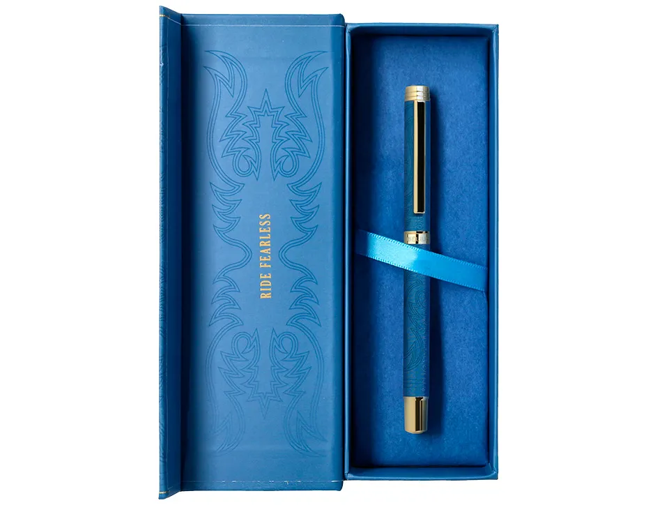 Roller belius wild west aluminium encre noire coloris bleu marine dore boite design