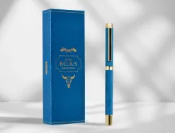 Roller belius wild west aluminium encre noire coloris bleu marine dore boite design