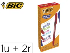 Roller bic gel-ocity illusion pointe moyenne 0,7mm grip caoutchouc encre effacable et rechargeable rouge + 2 recharges