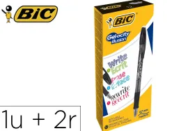 Roller bic gel-ocity illusion pointe moyenne 0,7mm grip caoutchouc encre effacable et rechargeable noire + 2 recharges