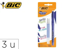 Roller bic gel-ocity illusion pointe moyenne 0,7mm grip caoutchouc encre effacable et rechargeable bleue set 3 unites