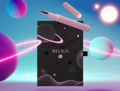 Roller et etui en simili cuir belius space b monochrome sans agrafe encre bleue coloris rose dans coffret cadeau