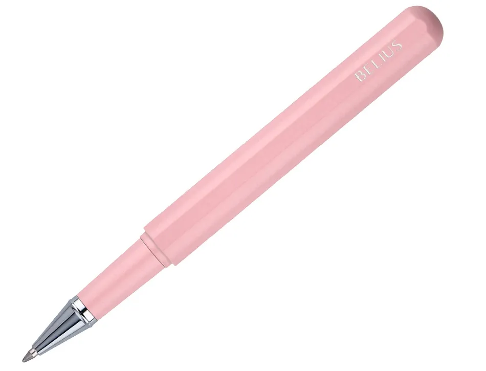 Roller et etui en simili cuir belius space b monochrome sans agrafe encre bleue coloris rose dans coffret cadeau