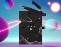 Roller et etui en simili cuir belius space b monochrome sans agrafe encre bleue coloris noir dans coffret cadeau