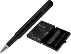 Roller et etui en simili cuir belius space b monochrome sans agrafe encre bleue coloris noir dans coffret cadeau