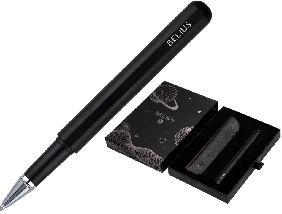 Roller et etui en simili cuir belius space b monochrome sans agrafe encre bleue coloris noir dans coffret cadeau