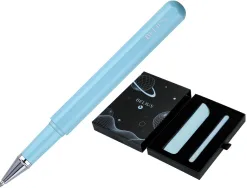 Roller et etui en simili cuir belius space b monochrome sans agrafe encre noire coloris bleu dans coffret cadeau
