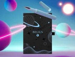 Roller et etui en simili cuir belius space b monochrome sans agrafe encre noire coloris bleu dans coffret cadeau