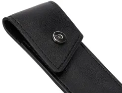 Roller et etui simili cuir belius turbo alum. texture pointillee attributs argent encre bleue col. noir coffret cadeau