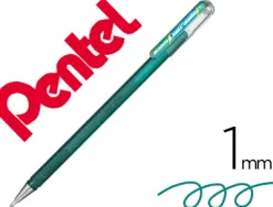 Roller gel pentel hybrid dual metallic pointe bille 1mm effets couleur selon angle encre coloris bleu/vert métallique