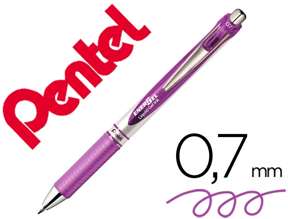 Roller pentel energel retractable rechargeable pointe metal fine 0,7mm clip metal coloris violet