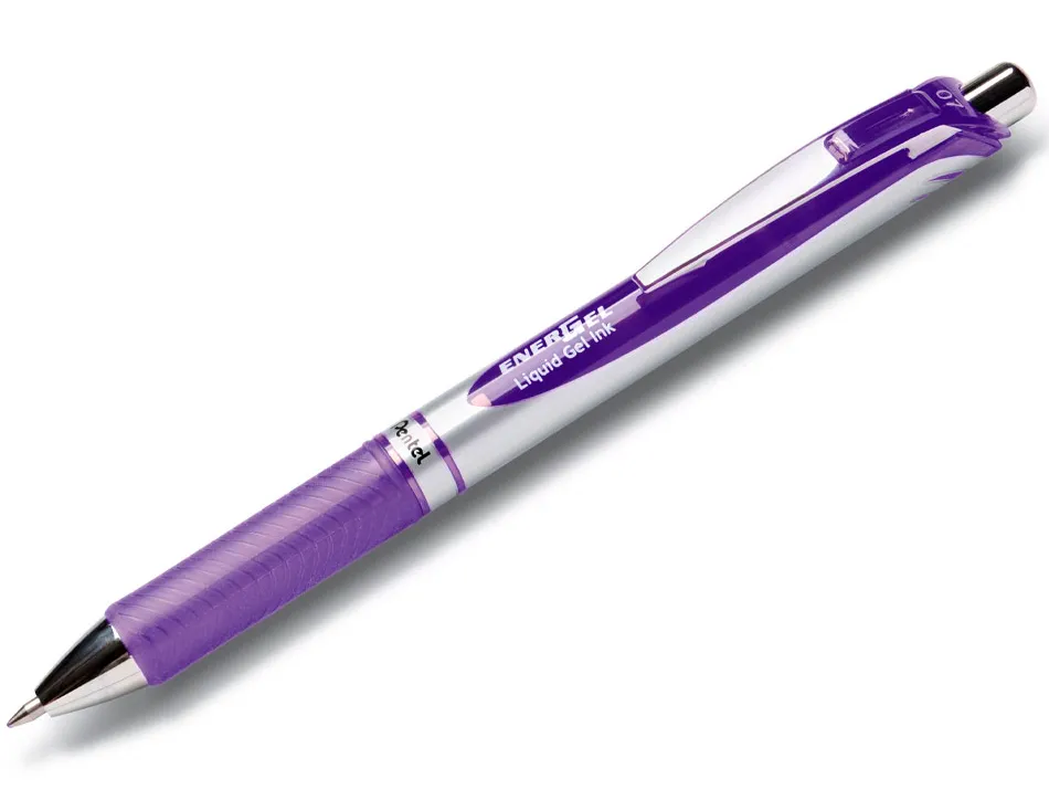 Roller pentel energel retractable rechargeable pointe metal fine 0,7mm clip metal coloris violet