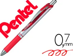 Roller pentel energel rétractable pointe moyenne 0.7mm rechargeable clip métal coloris rouge