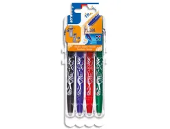 Roller pilot frixion bal pointe moyenne 0,7mm encre effaçable étui chevalet résistant 4 unités noir bleu rouge vert