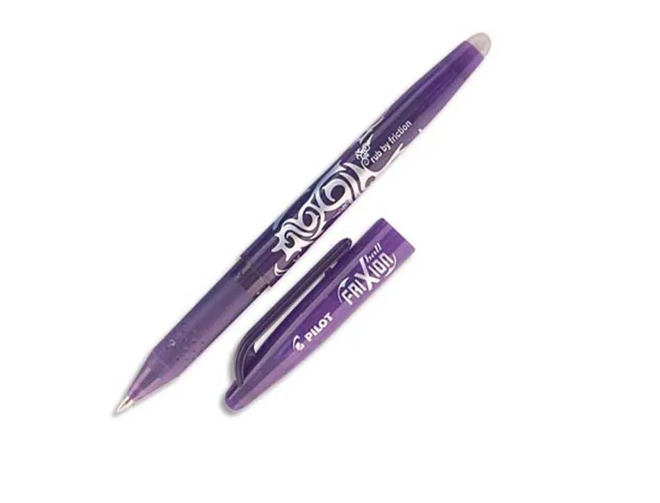 Roller pilot frixion ball écriture moyenne 0.5mm encre effaçable grip préhension rechargeable gomme sertie violet