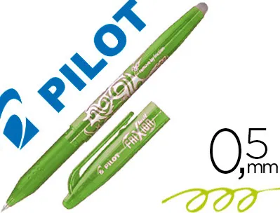 Roller pilot frixion ball écriture moyenne 0.5mm encre effaçable grip préhension rechargeable gomme sertie vert pomme