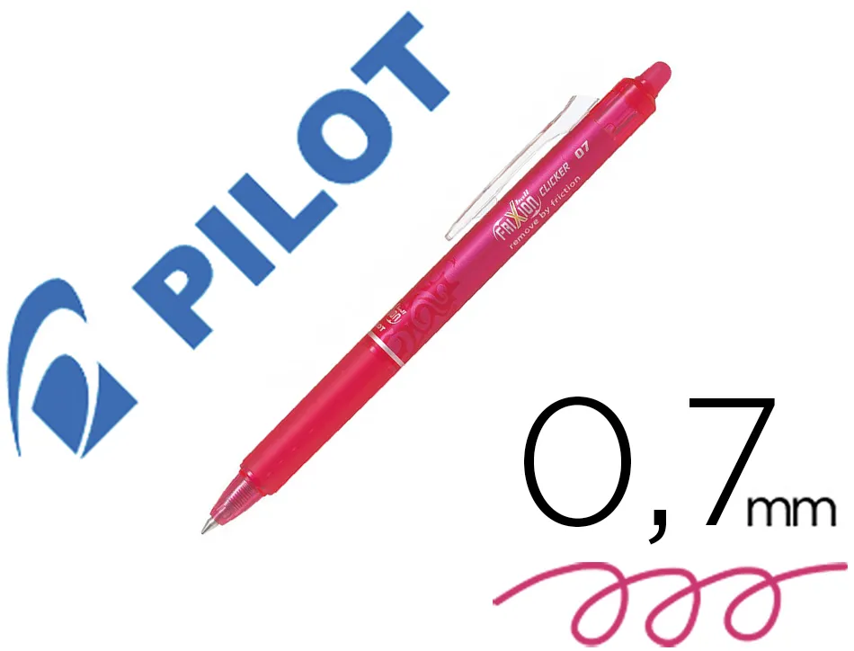 Roller pilot frixion ball clicker retractable ecriture moyenne pointe 0,7mm encre gel rechargeable coloris rose corail