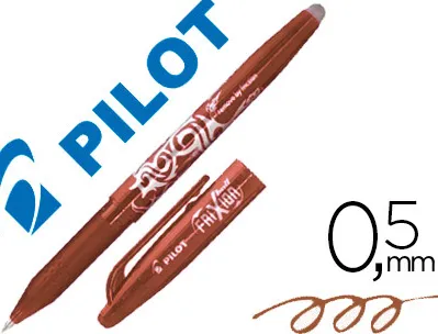 Roller pilot frixion ball écriture moyenne 0.5mm encre effaçable grip préhension rechargeable gomme sertie marron