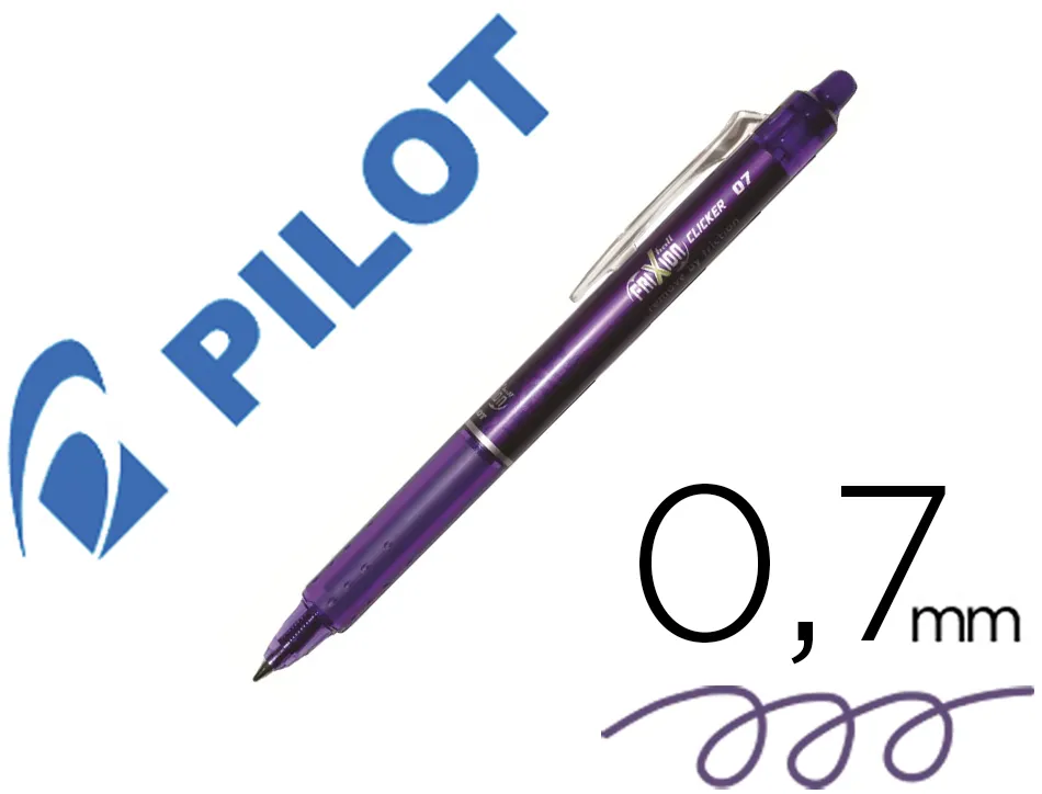 Roller pilot frixion ball clicker retractable ecriture moyenne pointe 0,7mm encre gel rechargeable coloris mauve