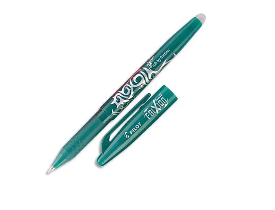 Roller pilot frixion ball écriture moyenne 0.7mm encre effaçable grip préhension rechargeable gomme sertie coloris vert