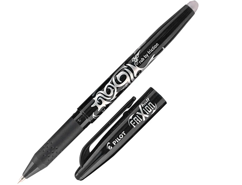 Roller pilot frixion ball écriture moyenne 0.7mm encre effaçable grip préhension rechargeable gomme sertie coloris noir