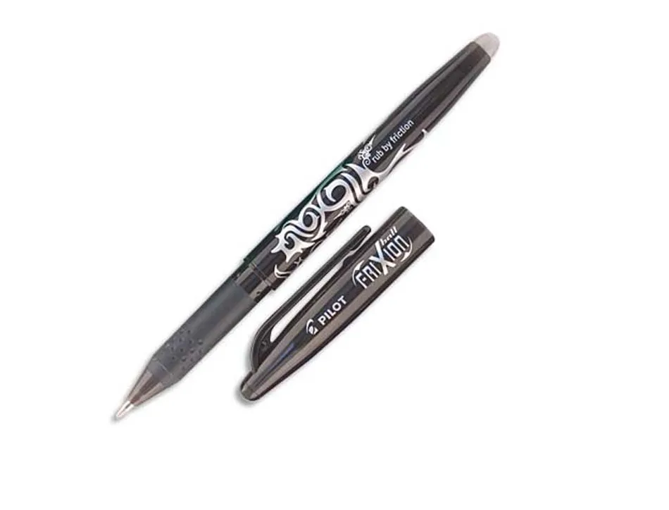 Roller pilot frixion ball écriture moyenne 0.7mm encre effaçable grip préhension rechargeable gomme sertie coloris noir