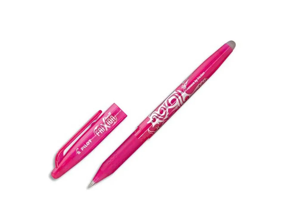 Roller pilot frixion ball écriture moyenne 0.5mm encre effaçable grip préhension rechargeable gomme sertie coloris rose