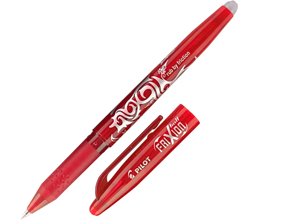 Roller pilot frixion ball écriture moyenne 0.7mm encre effaçable grip préhension rechargeable gomme sertie coloris rouge