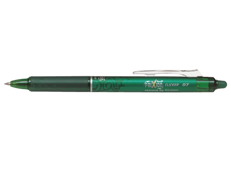 Roller pilot frixion clicker écriture moyenne 0.35mm encre effaçable gomme sertie grip prehenion rechargeable vert