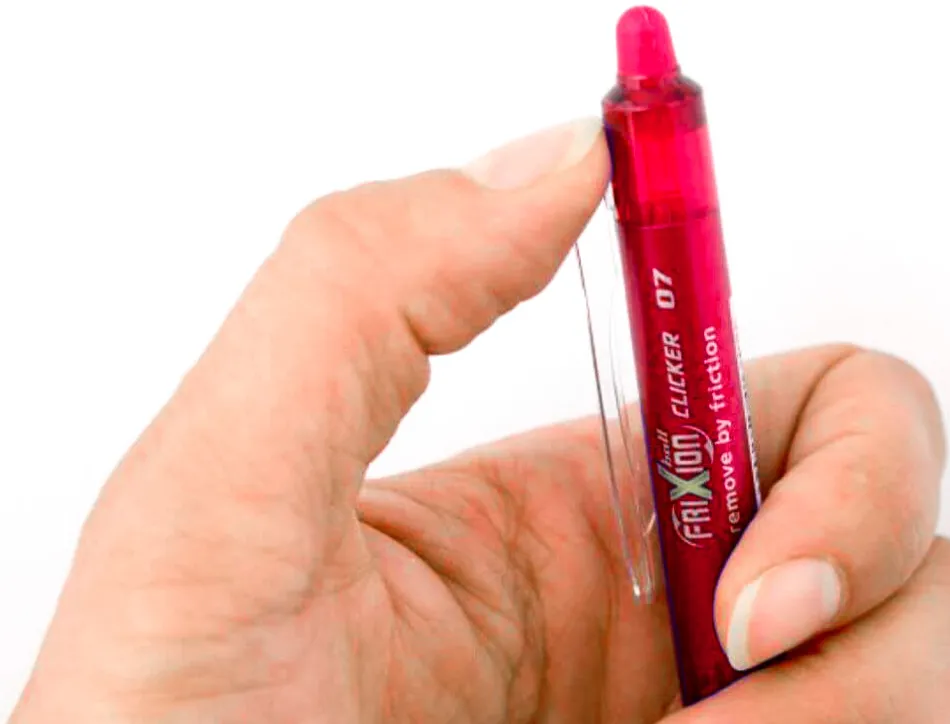 Roller pilot frixion clicker écriture moyenne 0.35mm encre effaçable gomme sertie grip prehension rechargeable rouge