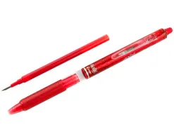 Roller pilot frixion clicker écriture moyenne 0.35mm encre effaçable gomme sertie grip prehension rechargeable rouge