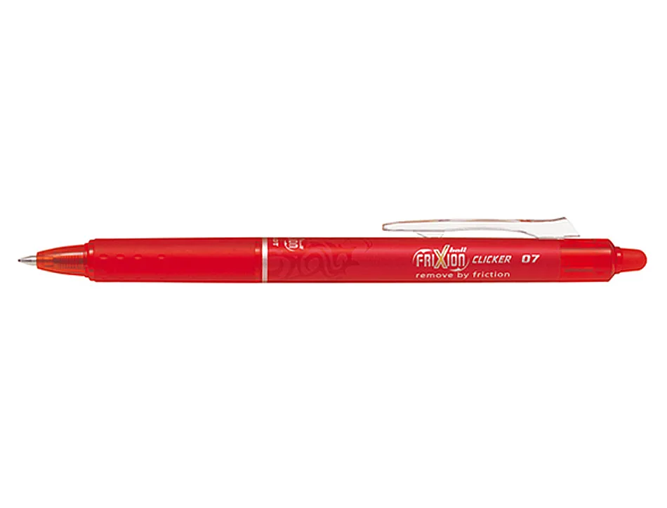 Roller pilot frixion clicker écriture moyenne 0.35mm encre effaçable gomme sertie grip prehension rechargeable rouge