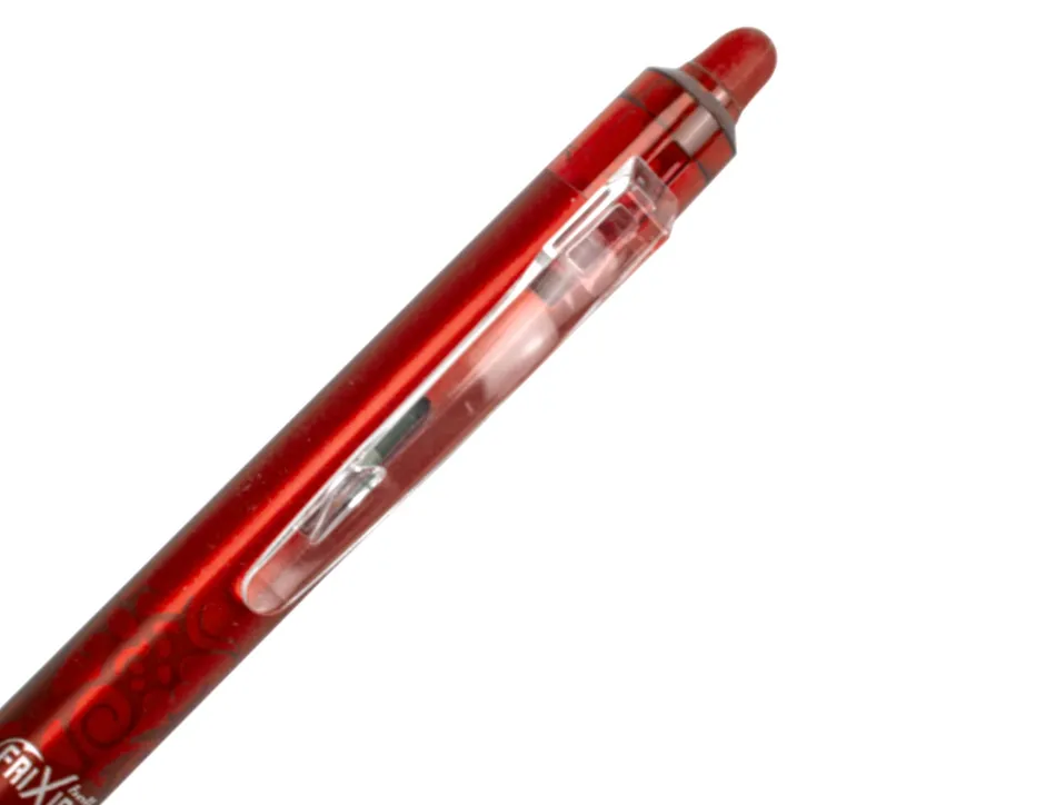 Roller pilot frixion clicker écriture moyenne 0.35mm encre effaçable gomme sertie grip prehension rechargeable rouge