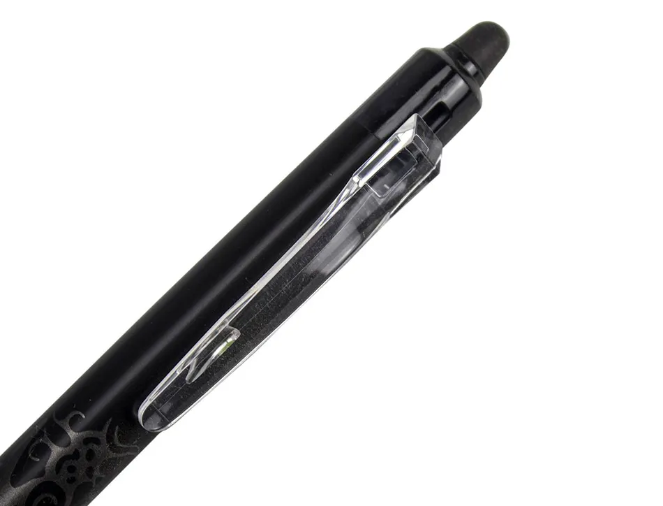 Roller pilot frixion clicker écriture moyenne 0.35mm encre effaçable gomme sertie grip prehension rechargeable noir