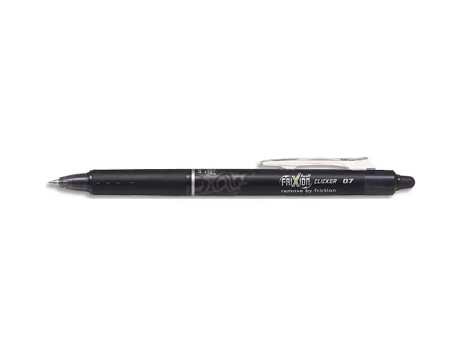 Roller pilot frixion clicker écriture moyenne 0.35mm encre effaçable gomme sertie grip prehension rechargeable noir