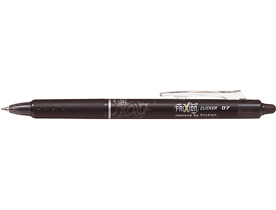 Roller pilot frixion clicker écriture moyenne 0.35mm encre effaçable gomme sertie grip prehension rechargeable noir